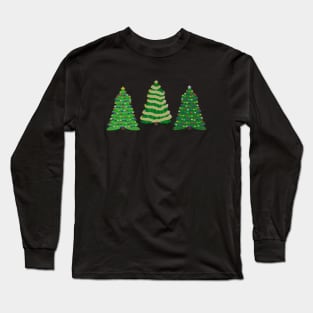 Festive Christmas Trees Trio (Black Background) Long Sleeve T-Shirt